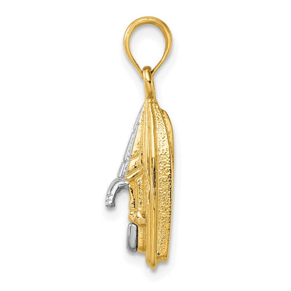 14k Yellow & Rhodium Gold w/Rhodium 3-D Wave Runner W/ Moveable Seat Charm