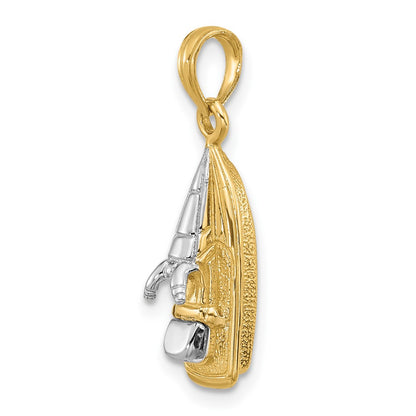 14k Yellow & Rhodium Gold w/Rhodium 3-D Wave Runner W/ Moveable Seat Charm