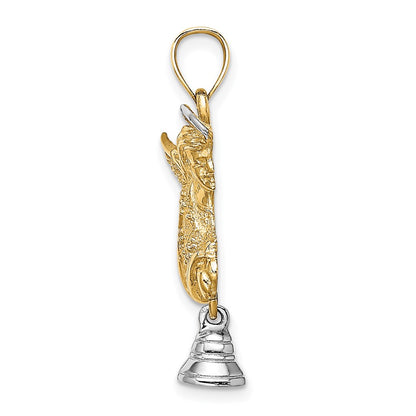 14k Two-tone Gold w/Rhodium Flying Angel w/ Moveable Bell Charm