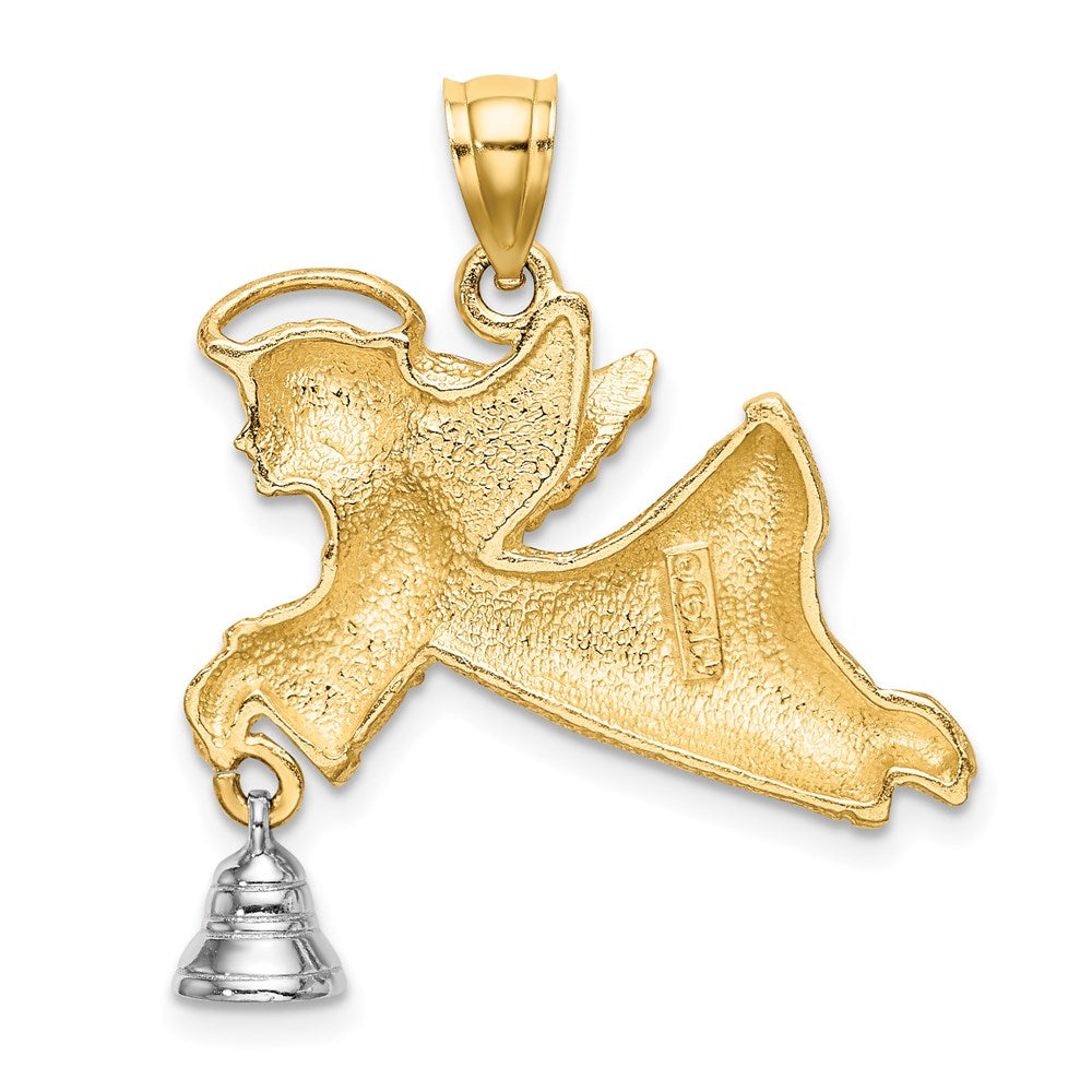 14k Two-tone Gold w/Rhodium Flying Angel w/ Moveable Bell Charm