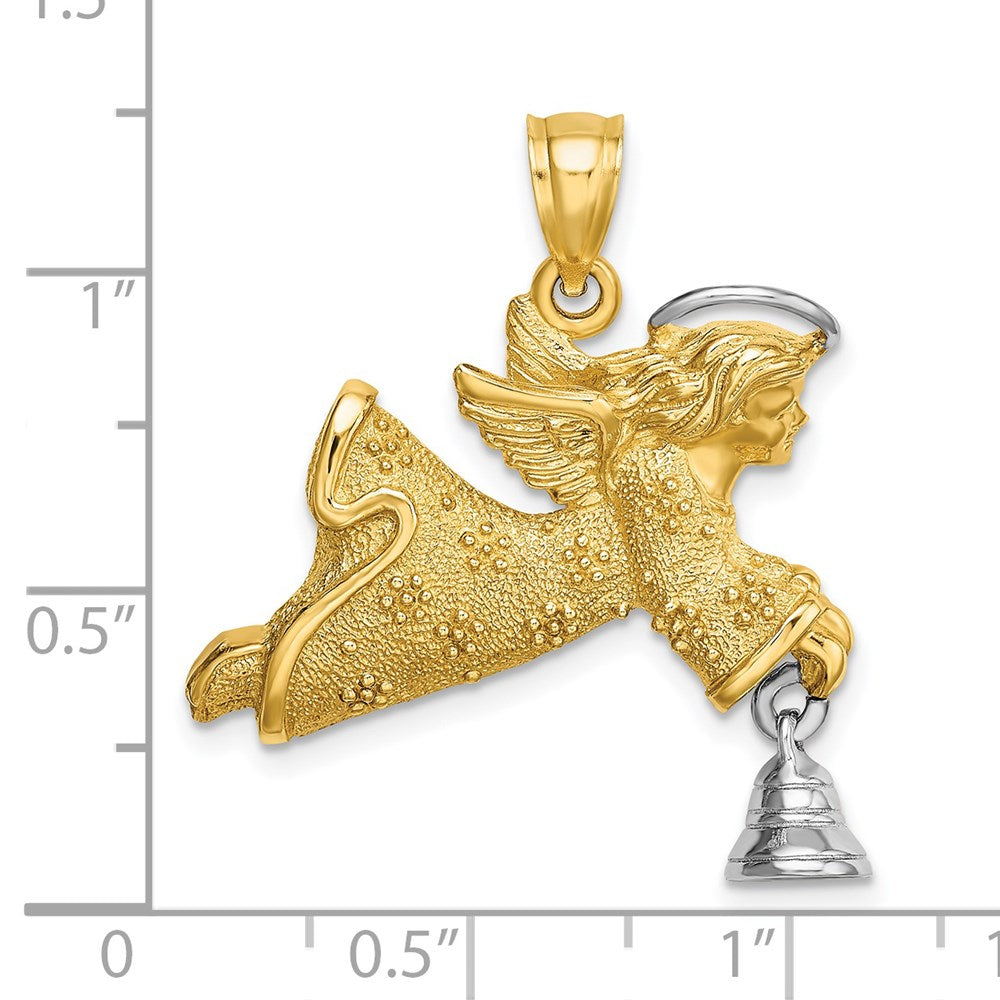 14k Two-tone Gold w/Rhodium Flying Angel w/ Moveable Bell Charm