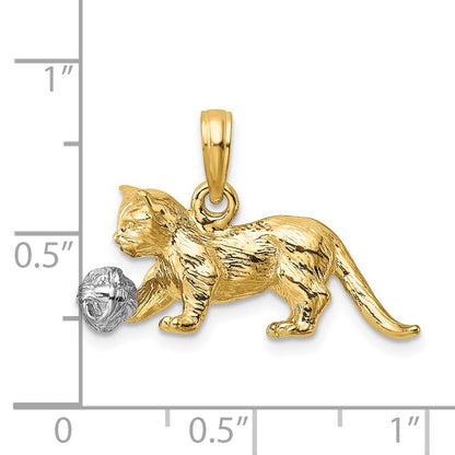 14k Two-tone Gold Two-tone Gold 3-D Cat Playing with Moveable Ball Charm