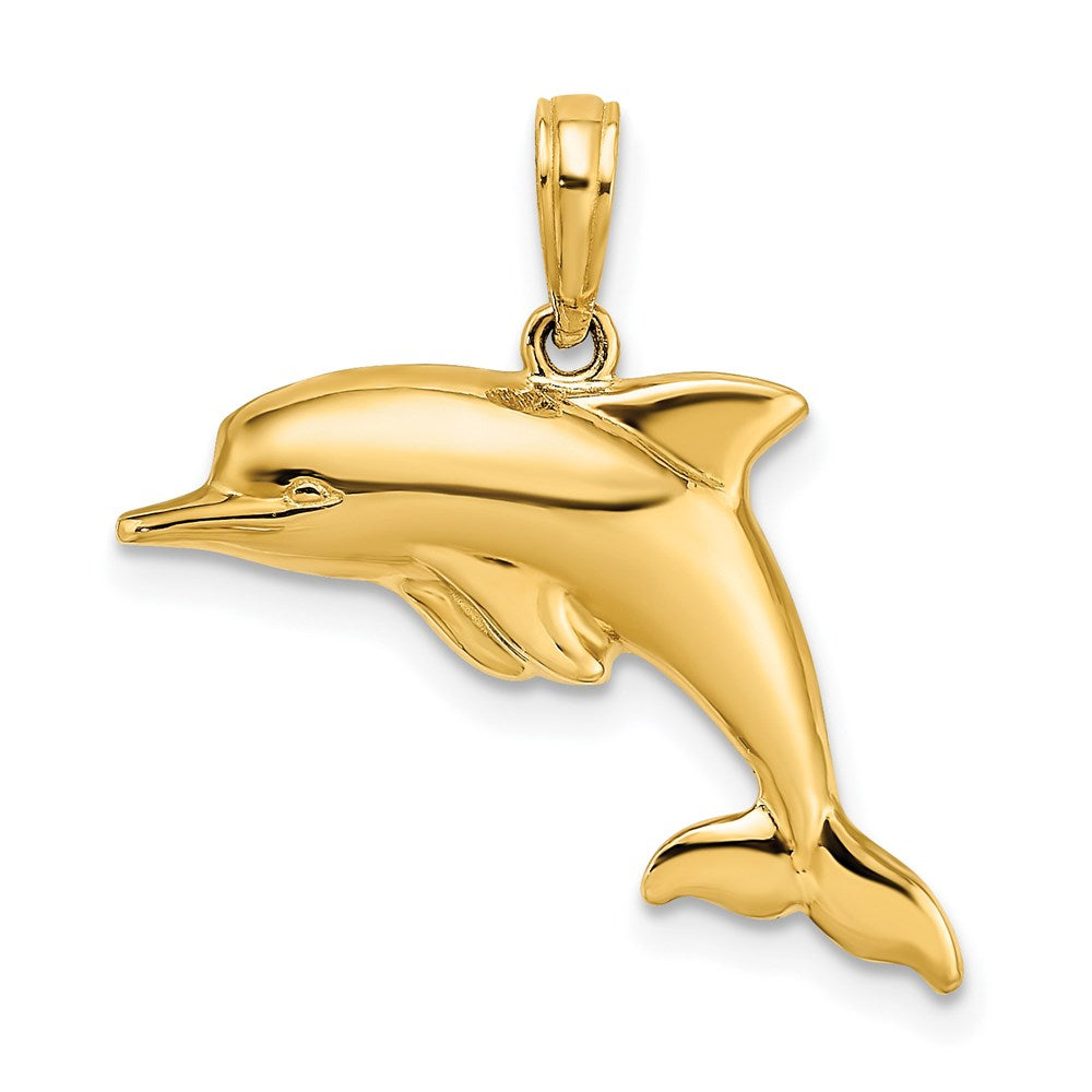 14k Yellow & Rhodium Gold w/Rhodium 3-D Reversible Puffed Dolphin Charm