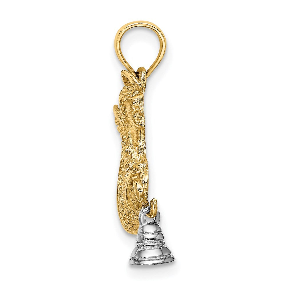 14k Two-tone Gold w/Rhodium Flying Angel w/ Moveable Bell Charm