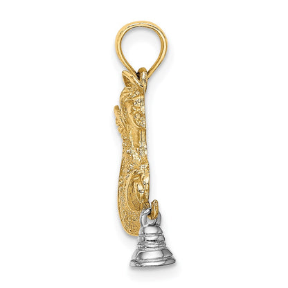 14k Two-tone Gold w/Rhodium Flying Angel w/ Moveable Bell Charm