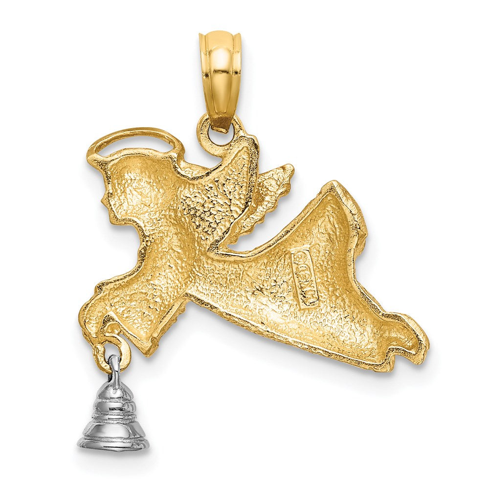 14k Two-tone Gold w/Rhodium Flying Angel w/ Moveable Bell Charm