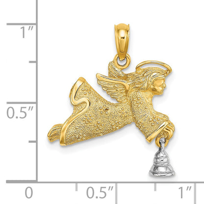 14k Two-tone Gold w/Rhodium Flying Angel w/ Moveable Bell Charm