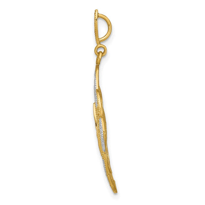 14k Yellow & Rhodium Gold w/Rhodium D/C Filigree Oval Charm