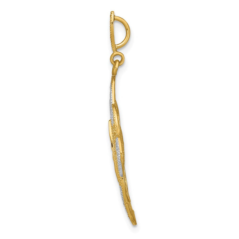 14k Yellow & Rhodium Gold w/Rhodium D/C Filigree Oval Charm