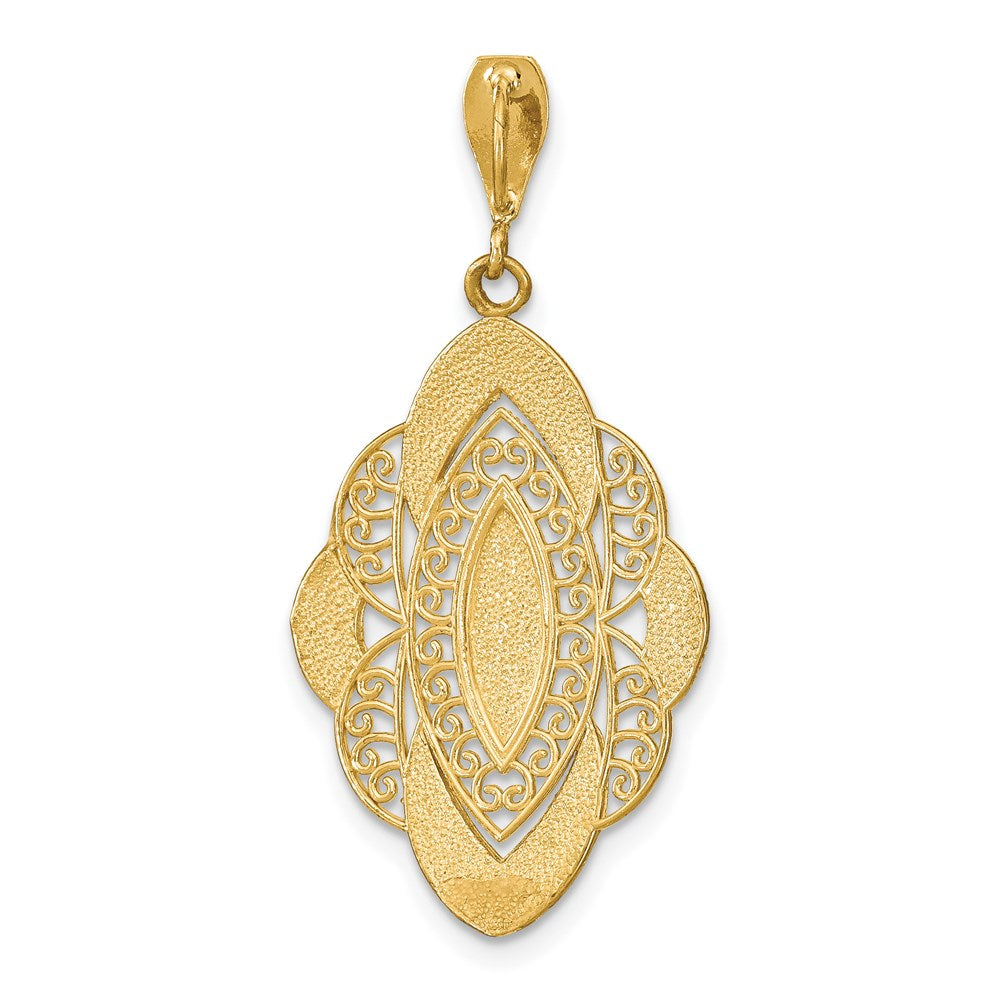 14k Yellow & Rhodium Gold w/Rhodium D/C Filigree Oval Charm