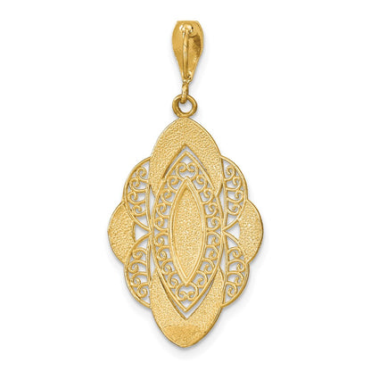 14k Yellow & Rhodium Gold w/Rhodium D/C Filigree Oval Charm