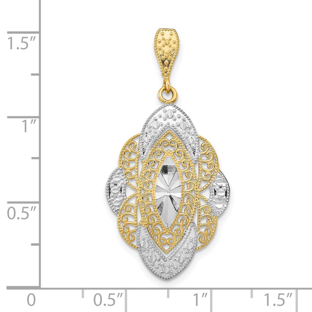 14k Yellow & Rhodium Gold w/Rhodium D/C Filigree Oval Charm