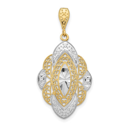 14k Yellow & Rhodium Gold w/Rhodium D/C Filigree Oval Charm