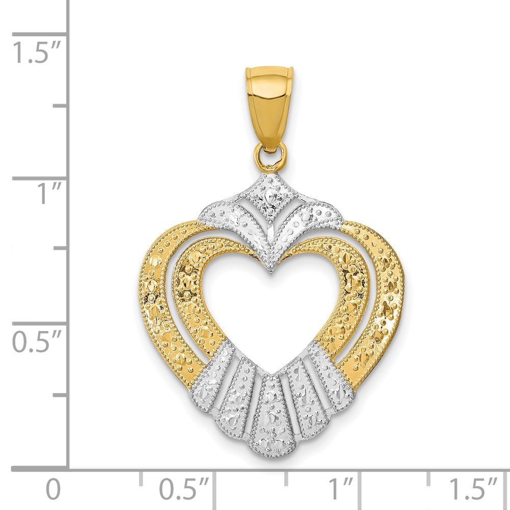 14k Yellow & Rhodium Gold w/Rhodium Cut-Out Heart Charm