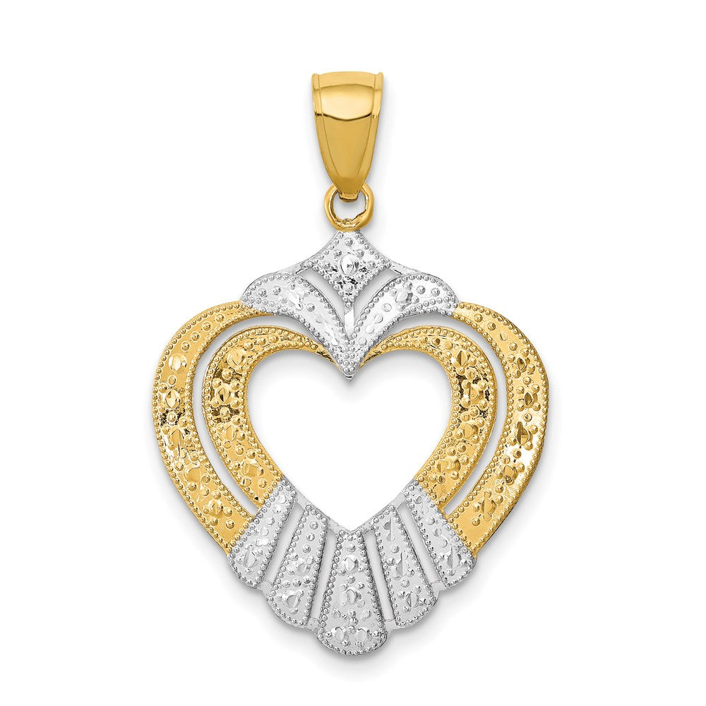 14k Yellow & Rhodium Gold w/Rhodium Cut-Out Heart Charm