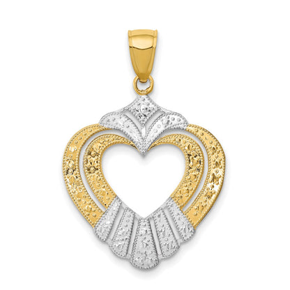 14k Yellow & Rhodium Gold w/Rhodium Cut-Out Heart Charm