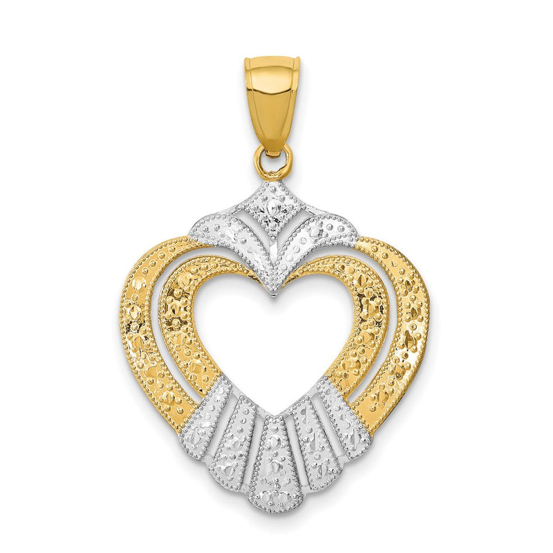 14k Yellow & Rhodium Gold w/Rhodium Cut-Out Heart Charm