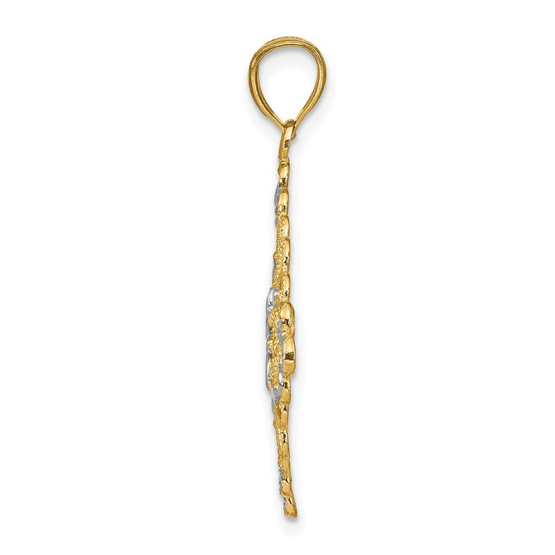 14k Yellow & Rhodium Gold w/Rhodium D/C Filigree Medallion Charm