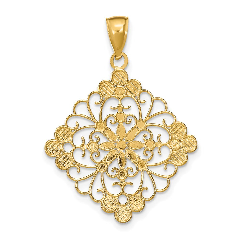 14k Yellow & Rhodium Gold w/Rhodium D/C Filigree Medallion Charm