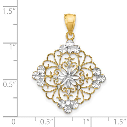 14k Yellow & Rhodium Gold w/Rhodium D/C Filigree Medallion Charm