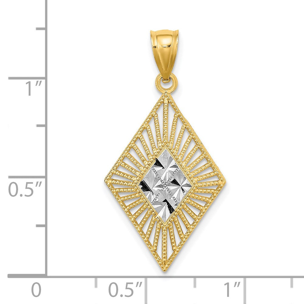14k Yellow & Rhodium Gold w/Rhodium D/C Diamond Shape Charm