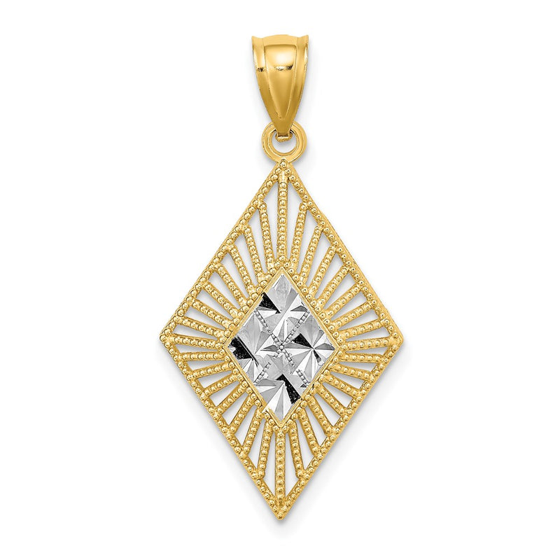 14k Yellow & Rhodium Gold w/Rhodium D/C Diamond Shape Charm