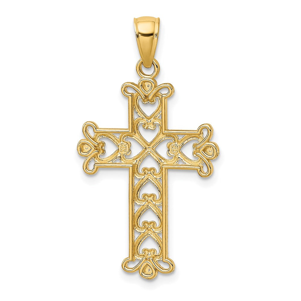 14k Yellow & Rhodium Gold w/Rhodium Polished and Textured Beaded Cross Charm