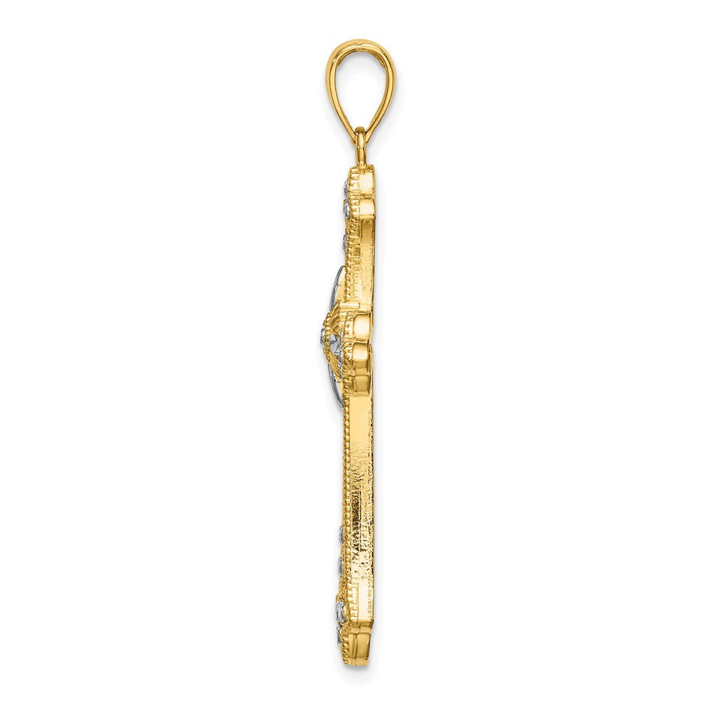 14k Yellow & Rhodium Gold W/ Rhodium D/C Edges Cross Charm