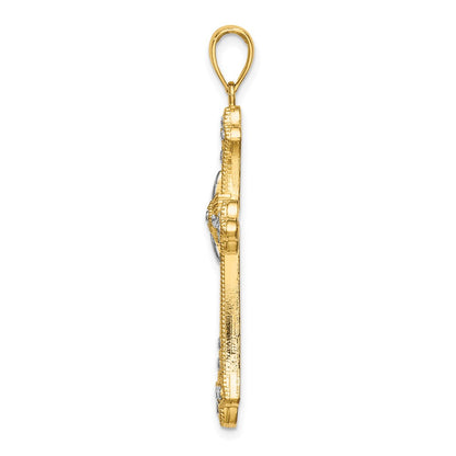 14k Yellow & Rhodium Gold W/ Rhodium D/C Edges Cross Charm