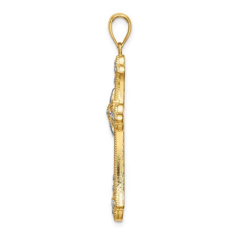 14k Yellow & Rhodium Gold W/ Rhodium D/C Edges Cross Charm