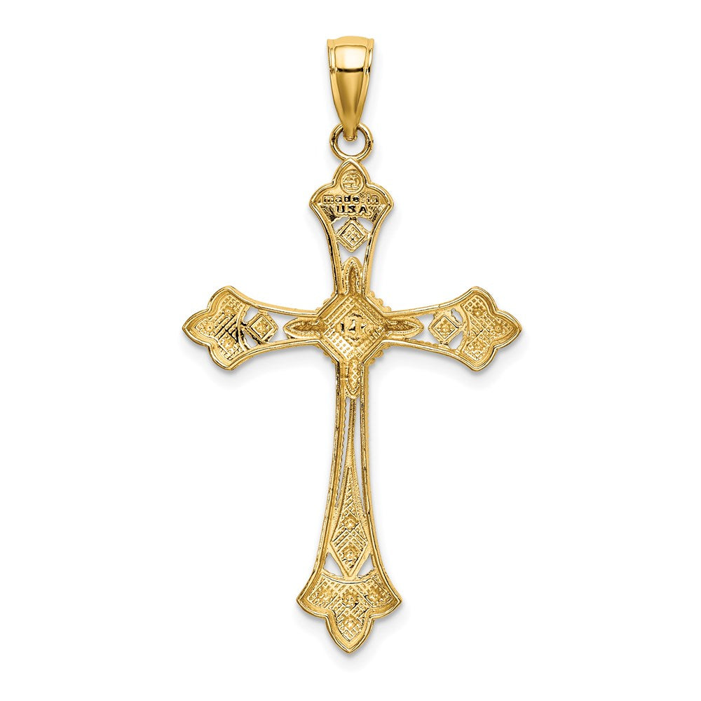 14k Yellow & Rhodium Gold W/ Rhodium D/C Edges Cross Charm