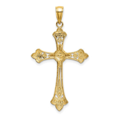 14k Yellow & Rhodium Gold W/ Rhodium D/C Edges Cross Charm