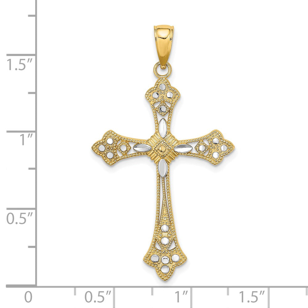 14k Yellow & Rhodium Gold W/ Rhodium D/C Edges Cross Charm