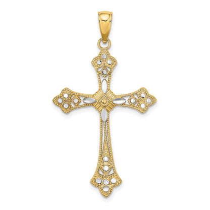 14k Yellow & Rhodium Gold W/ Rhodium D/C Edges Cross Charm
