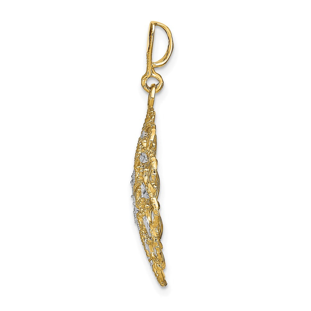 14k Yellow & Rhodium Gold w/Rhodium D/C Scalloped Wave Charm