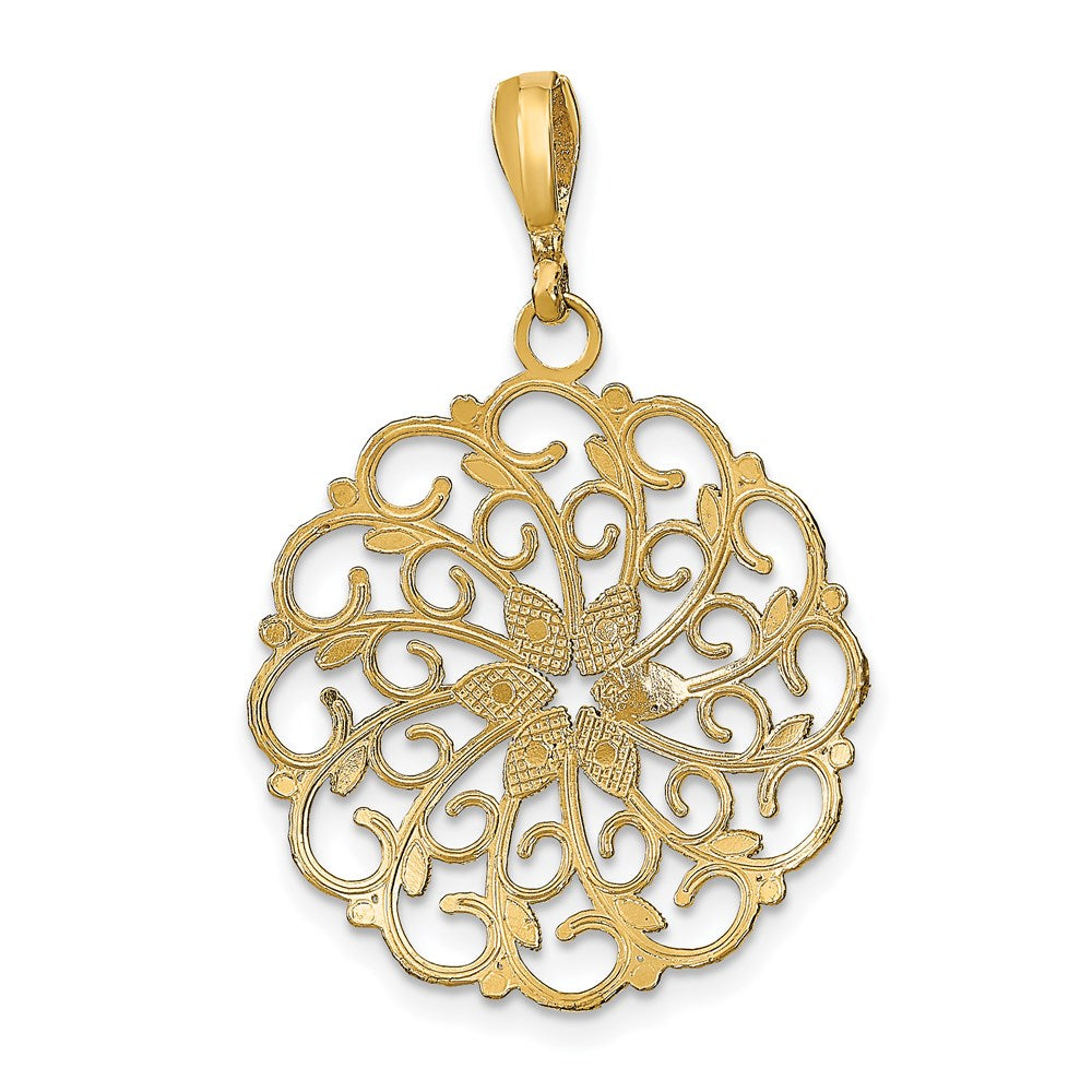 14k Yellow & Rhodium Gold w/Rhodium D/C Scalloped Wave Charm