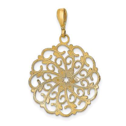 14k Yellow & Rhodium Gold w/Rhodium D/C Scalloped Wave Charm