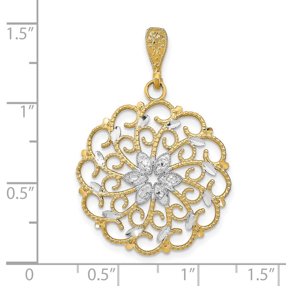 14k Yellow & Rhodium Gold w/Rhodium D/C Scalloped Wave Charm