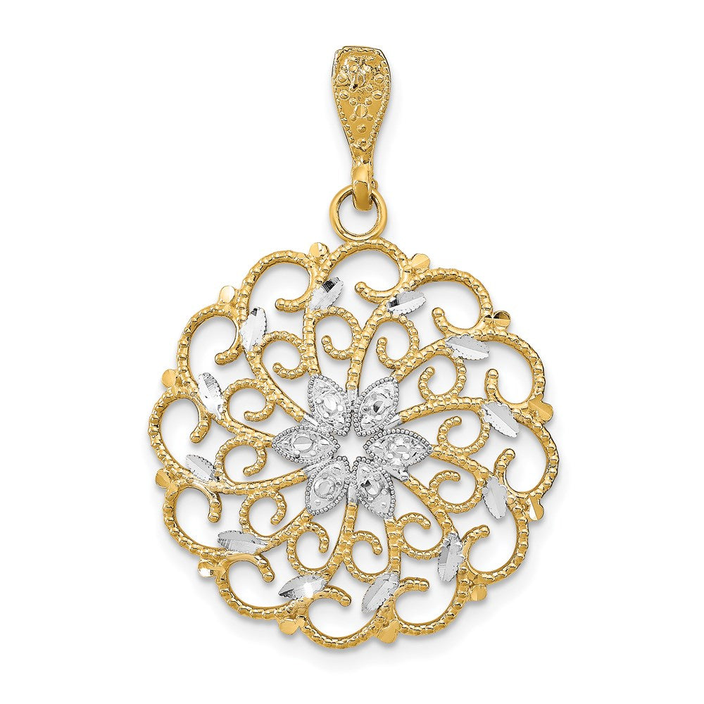 14k Yellow & Rhodium Gold w/Rhodium D/C Scalloped Wave Charm