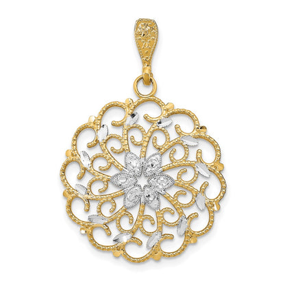 14k Yellow & Rhodium Gold w/Rhodium D/C Scalloped Wave Charm