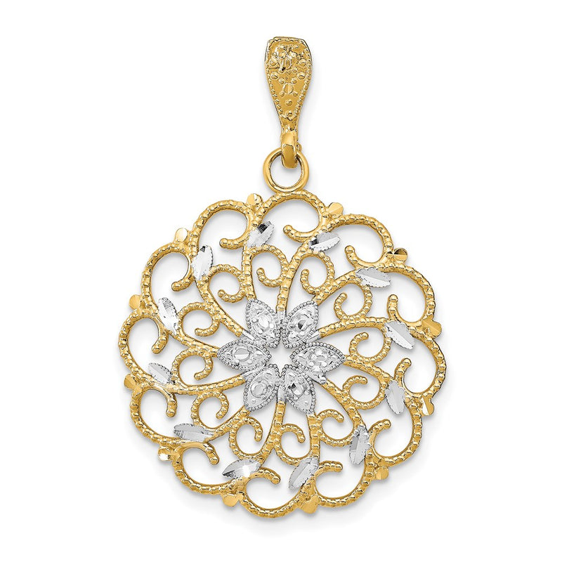 14k Yellow & Rhodium Gold w/Rhodium D/C Scalloped Wave Charm