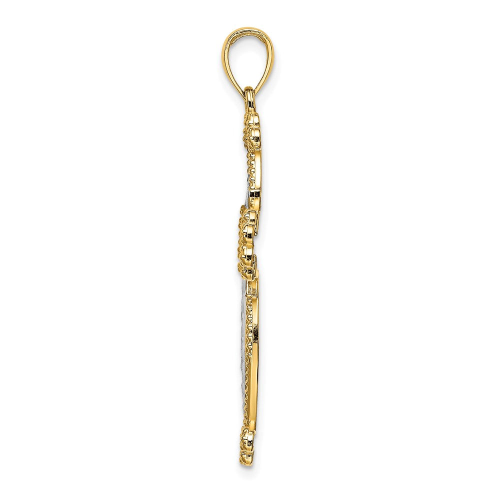 14k Yellow & Rhodium Gold W/ Rhodium D/C Puffed Cross Charm