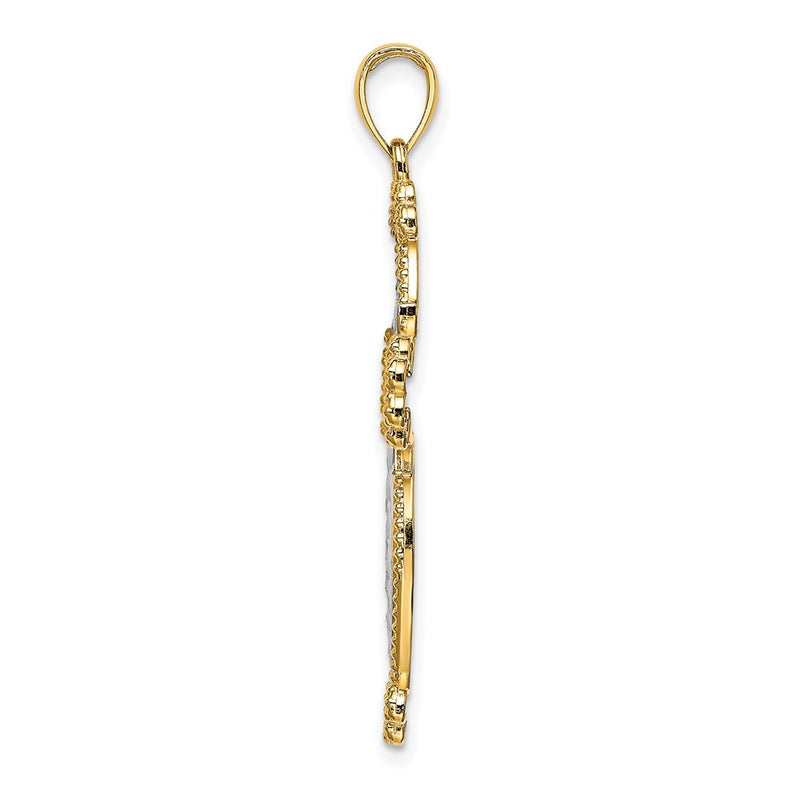 14k Yellow & Rhodium Gold W/ Rhodium D/C Puffed Cross Charm