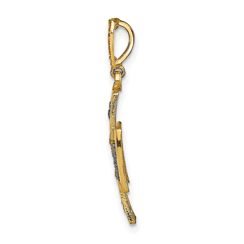 14k Yellow & Rhodium Gold w/Rhodium D/C Heart Cross Charm