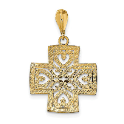 14k Yellow & Rhodium Gold w/Rhodium D/C Heart Cross Charm