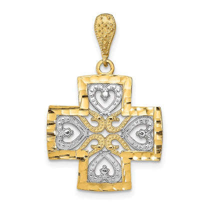 14k Yellow & Rhodium Gold w/Rhodium D/C Heart Cross Charm