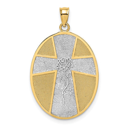 14k Yellow & Rhodium Gold w/Rhodium Serenity Prayer On Back Cross and Rose Charm