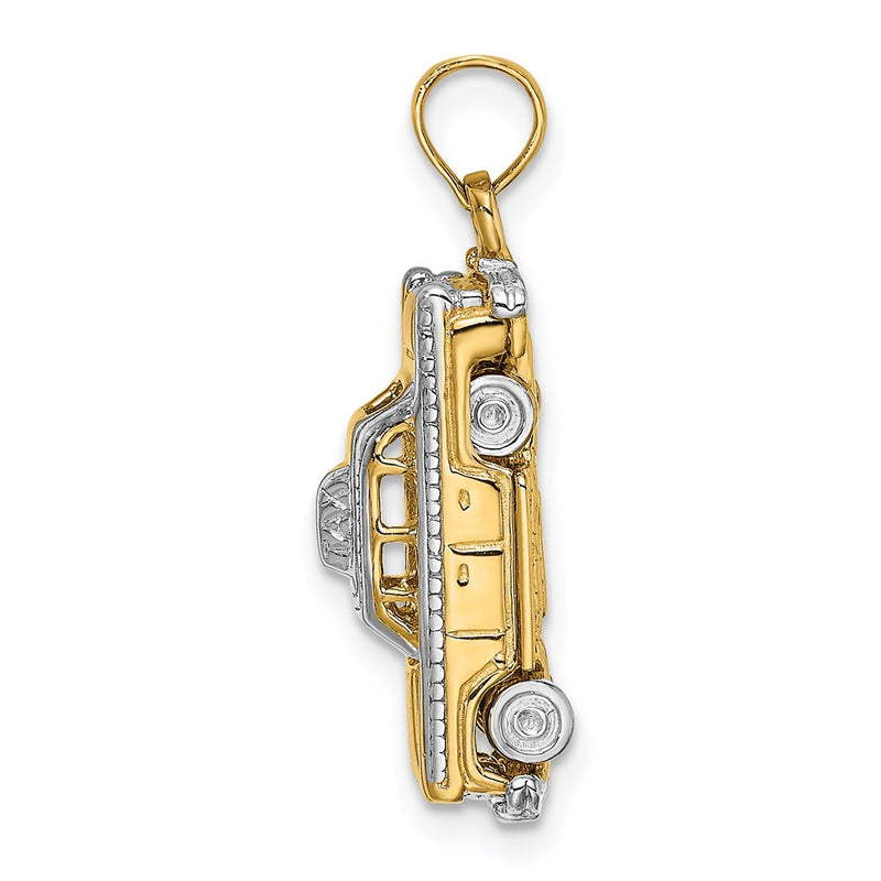 14k Yellow & Rhodium Gold with White Rhodium 3-D Taxi with Moveable Tires Charm