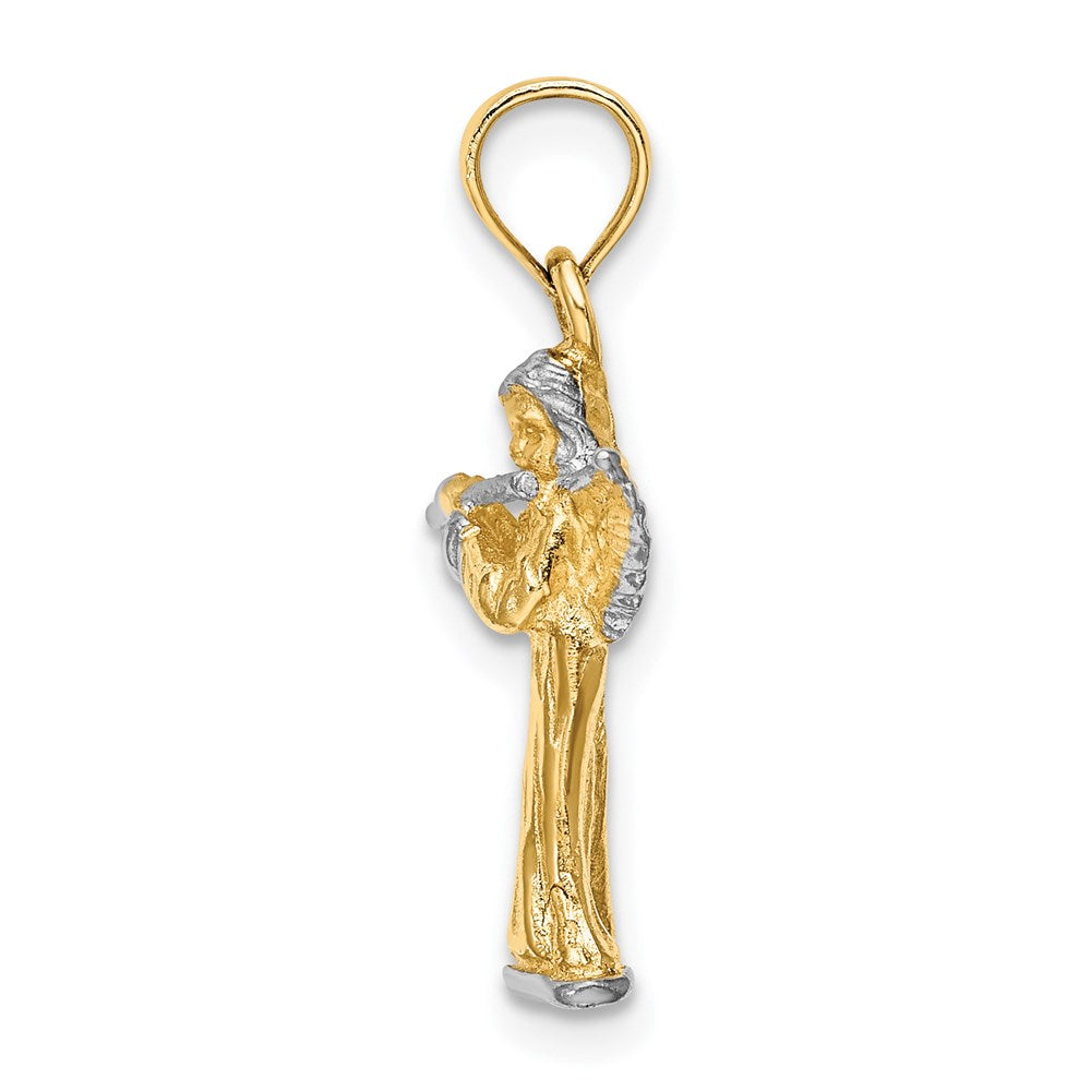 14k Yellow & Rhodium Gold w/ White Rhodium 3-D Angel Playing Flute Charm