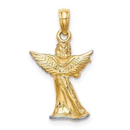 14k Yellow & Rhodium Gold w/ White Rhodium 3-D Angel Playing Flute Charm